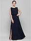 cheap Mother of the Bride Dresses-Sheath / Column Jewel Neck Floor Length Chiffon / Lace Mother of the Bride Dress with Lace by LAN TING BRIDE®