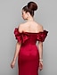 tanie Sukienki na specjalne okazje-Syrena Styl chiński Sukienka Kolacja oficjalna Tren w stylu sądowym Krótki rękaw Z odsłoniętymi ramionami Satyna z Plisy 2022