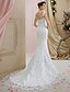 preiswerte Hochzeitskleider-Trompete / Meerjungfrau Hochzeitskleider Schatz Ausschnitt Hof Schleppe Spitze Gurte Sexy Illusionsdetail mit 2021