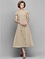 cheap Mother of the Bride Dresses-A-Line Mother of the Bride Dress Scoop Neck Tea Length Chiffon Short Sleeve with Crystals Side Draping 2022