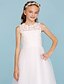 cheap Junior Bridesmaid Dresses-Princess Ankle Length Junior Bridesmaid Dress Party Lace Crew Neck with Sash / Ribbon 2022 / Wedding Party