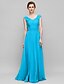 cheap Mother of the Bride Dresses-A-Line V Neck Floor Length Chiffon Mother of the Bride Dress with Appliques by LAN TING BRIDE®
