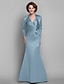 זול שמלות לאם הכלה-בתולת ים / חצוצרה שמלת אם הכלה עיטוף שרוכים כולל רצפת צווארון באורך סאטן שרוול ארוך כן עם נוצות / פרווה אגלי צלב 2023