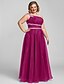 cheap Special Occasion Dresses-Plus Size A-Line One Shoulder Floor Length Organza Prom / Formal Evening Dress with Crystals / Ruched by TS Couture®