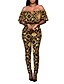 cheap Women&#039;s Jumpsuits-Women&#039;s Jumpsuit Backless Print Boat Neck Party Holiday Slim Short Sleeve Black Yellow S M L Fall