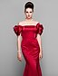 tanie Sukienki na specjalne okazje-Syrena Styl chiński Sukienka Kolacja oficjalna Tren w stylu sądowym Krótki rękaw Z odsłoniętymi ramionami Satyna z Plisy 2022