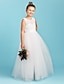 cheap Junior Bridesmaid Dresses-Princess Floor Length Junior Bridesmaid Dress Party Lace Jewel Neck with Sash / Ribbon 2022 / Wedding Party / See Through