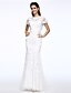 cheap Wedding Dresses-Mermaid / Trumpet Jewel Neck Sweep / Brush Train Lace Made-To-Measure Wedding Dresses with Flower by LAN TING BRIDE® / Open Back