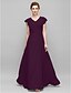 cheap Mother of the Bride Dresses-Sheath / Column Mother of the Bride Dress Elegant Plus Size V Neck Floor Length Chiffon Sleeveless with Criss Cross Appliques 2024