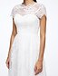 cheap Wedding Dresses-Hall Open Back Little White Dresses Wedding Dresses Tea Length A-Line Short Sleeve Jewel Neck Lace With Appliques 2023 Bridal Gowns