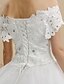 cheap Wedding Dresses-Ball Gown Wedding Dresses Off Shoulder Floor Length Lace Tulle Short Sleeve Floral Lace with Beading Appliques 2020