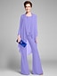 cheap Mother of the Bride Dresses-Jumpsuits Sheath / Column Mother of the Bride Dress Convertible Dress Jumpsuits Scoop Neck Floor Length Chiffon Long Sleeve with Beading 2022