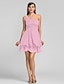 cheap Special Occasion Dresses-A-Line Cute Dress Homecoming Cocktail Party Short / Mini Sleeveless One Shoulder Chiffon with Ruched Draping Crystal Brooch 2024