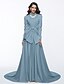 cheap Evening Dresses-A-Line Celebrity Style Dress Engagement Chapel Train Long Sleeve High Neck Satin with Bow(s) Pleats 2022 / Formal Evening