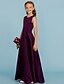 cheap Junior Bridesmaid Dresses-A-Line Floor Length Junior Bridesmaid Dress Party Satin Jewel Neck with Sash / Ribbon 2022 / Wedding Party / Open Back