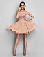 cheap Cocktail Dresses-A-Line Cute Dress Valentine&#039;s Day Wedding Guest Short / Mini Sleeveless Sweetheart Pink Dress Chiffon with Ruched Crystals Beading