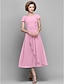 Χαμηλού Κόστους Φορέματα για τη Μητέρα της Νύφης-Γραμμή Α Φόρεμα Μητέρας της Νύφης Λαιμός σέσουλα Κάτω από το γόνατο Σιφόν Κοντομάνικο με Κρυστάλλινη λεπτομέρεια Πλαϊνό ντραπέ 2022