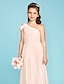 זול שמלות שושבינה צעירה-נסיכה עד הריצפה כתפיה אחת שיפון שמלות ושמלות שושבינה ג&#039;וניור עם סרט ורוד שמלת אורח לחתונה לילדים 4-16 שנה