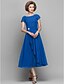 cheap Mother of the Bride Dresses-A-Line Mother of the Bride Dress Scoop Neck Tea Length Chiffon Short Sleeve with Crystals Side Draping 2022
