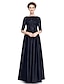 billige Kjoler til brudens mor-A-Line Mother of the Bride Dress Elegant Plus Size Bateau Neck Floor Length Lace Stretch Satin Half Sleeve No with Beading 2024