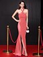 cheap Special Occasion Dresses-Sheath / Column Celebrity Style Prom Formal Evening Dress Halter Neck Sleeveless Floor Length Chiffon Stretch Satin with Split Front 2021