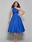 cheap Cocktail Dresses-A-Line Minimalist Elegant Cocktail Party Wedding Party Dress One Shoulder Sleeveless Tea Length Taffeta with Sash / Ribbon 2020