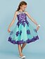 cheap Junior Bridesmaid Dresses-Princess / A-Line Crew Neck Knee Length Lace Over Tulle Junior Bridesmaid Dress with Crystals / Appliques / Color Block / Wedding Party / See Through