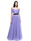 cheap Special Occasion Dresses-A-Line Celebrity Style Prom Formal Evening Dress Off Shoulder Short Sleeve Floor Length Tulle with Sash / Ribbon Criss Cross 2020