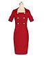 cheap Work Dresses-Work Vintage Slim Sheath Dress Solid Colored Black Square Neck Summer Cotton Black Red L XL XXL