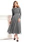 cheap Mother of the Bride Dresses-A-Line Jewel Neck Tea Length Chiffon / Lace Long Sleeve Convertible Dress Mother of the Bride Dress with Lace 2020