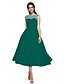 olcso Koktélruhák-A-Line Elegant Minimalist Cocktail Party Formal Evening Dress Illusion Neck Sleeveless Tea Length Tulle with Bow(s) 2020