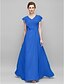 cheap Mother of the Bride Dresses-Sheath / Column Mother of the Bride Dress Elegant Plus Size V Neck Floor Length Chiffon Sleeveless with Criss Cross Appliques 2024