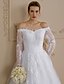 cheap Wedding Dresses-A-Line Wedding Dresses Off Shoulder Sweep / Brush Train Lace Over Tulle Long Sleeve Floral Lace See-Through with Appliques 2020