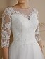 cheap Wedding Dresses-Wedding Dresses Ball Gown Bateau Neck 3/4 Length Sleeve Court Train Lace Over Tulle Bridal Gowns With Buttons Appliques 2024