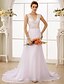 olcso Menyasszonyi ruhák-A-vonalú V-alakú Udvari uszály Sifon / Sima csipke Made-to-measure esküvői ruhák val vel Csipke által LAN TING BRIDE® / Open Back