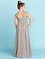 cheap Junior Bridesmaid Dresses-Princess Floor Length V Neck Chiffon Junior Bridesmaid Dresses&amp;Gowns With Sash / Ribbon Open Back Wedding Party Dresses 4-16 Year