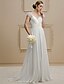 cheap Wedding Dresses-Beach Wedding Dresses A-Line V Neck Cap Sleeve Sweep / Brush Train Chiffon Bridal Gowns With Beading Flower 2023