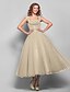 זול שמלות לאירועים מיוחדים-נשף אלגנטית שמלה סיום לימודים באורך הקרסול ללא שרוולים צווארון מרובע טול עם אסוף תד נשפך 2022