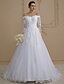 cheap Wedding Dresses-A-Line Wedding Dresses Off Shoulder Sweep / Brush Train Lace Over Tulle Long Sleeve Floral Lace See-Through with Appliques 2020