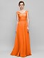 cheap Mother of the Bride Dresses-A-Line V Neck Floor Length Chiffon Mother of the Bride Dress with Appliques by LAN TING BRIDE®