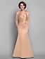 cheap Mother of the Bride Dresses-Mermaid / Trumpet Mother of the Bride Dress Lace Up Wrap Included Halter Neck Floor Length Satin Long Sleeve yes with Feathers / Fur Criss Cross Beading 2023