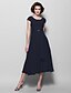 cheap The Wedding Store-A-Line Mother of the Bride Dress Elegant Jewel Neck Tea Length Chiffon Short Sleeve with Beading Side Draping