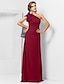 cheap Evening Dresses-Sheath / Column Elegant Dress Wedding Guest Formal Evening Floor Length Sleeveless One Shoulder Bridesmaid Dress Chiffon with Sash / Ribbon Appliques 2023