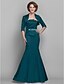 cheap Mother of the Bride Dresses-Mermaid / Trumpet Mother of the Bride Dress Two Piece Strapless Floor Length Stretch Satin 3/4 Length Sleeve with Crystals 2022