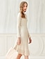 cheap Women&#039;s Dresses-Women&#039;s Party / Going out Slim A Line Dress - Solid Colored Ruffle Square Neck Fall Beige S M L