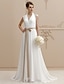 Χαμηλού Κόστους Νυφικά Φορέματα-Παραλία / Προορισμός Φορεματα για γαμο Πριγκίπισσα Λαιμόκοψη V Αμάνικο Ουρά Σιφόν Νυφικά φορέματα Με Δαντέλα Ζώνη / Κορδέλα 2023
