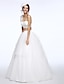 cheap Wedding Dresses-A-Line Two Piece One Shoulder Sweep / Brush Train Lace Tulle Wedding Dress with Flower by LAN TING BRIDE®