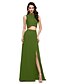 cheap Special Occasion Dresses-Two Piece Sheath / Column Two Piece Dress Holiday Floor Length Sleeveless Jewel Neck Chiffon with Split Front 2023