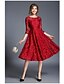 abordables Vestidos de encaje-Mujer Fiesta Noche Sofisticado Línea A Vestido - Encaje, Un Color Hasta la Rodilla Rojo