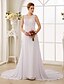 cheap Wedding Dresses-A-Line Wedding Dresses V Neck Court Train Chiffon Lace Regular Straps Open Back with Beading Appliques 2020
